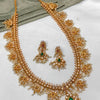 Elegant Gold-Plated Guttapusalu Necklace Set, Pearl and Emerald Accents, Traditional Indian Wedding Jewelry (Set of 2)