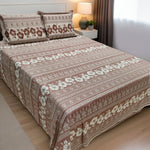 Floral Print, 250 TC 100% Cotton Flat King Size Bedsheet (108 x 108inches) (275 x 275cm) with 2 Large Pillow Covers, Brown