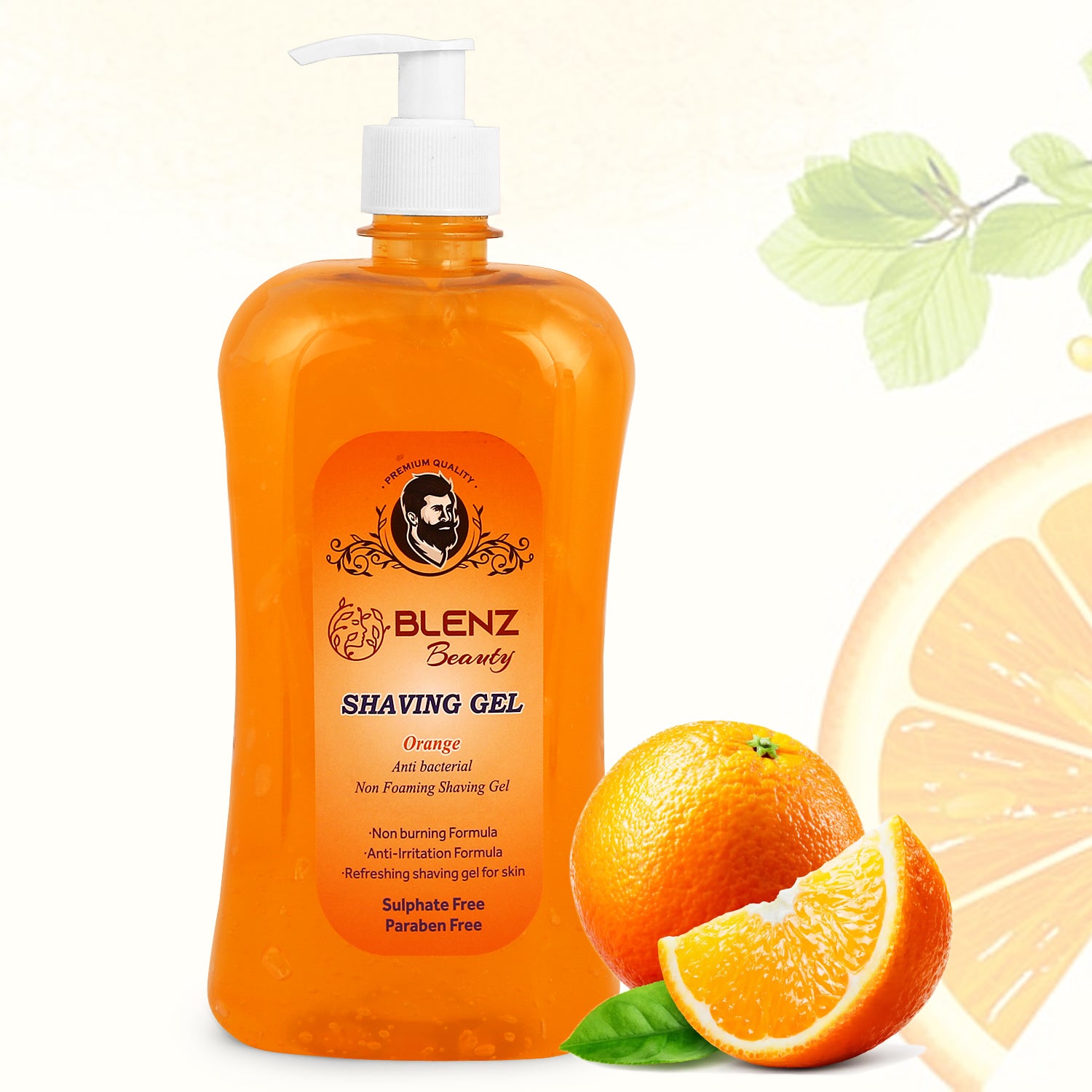 Orange Shaving Gel for Men, Non-Foaming & Refreshing Formula, Soothing Grooming Gel, Sulphate and Paraben Free (1L)