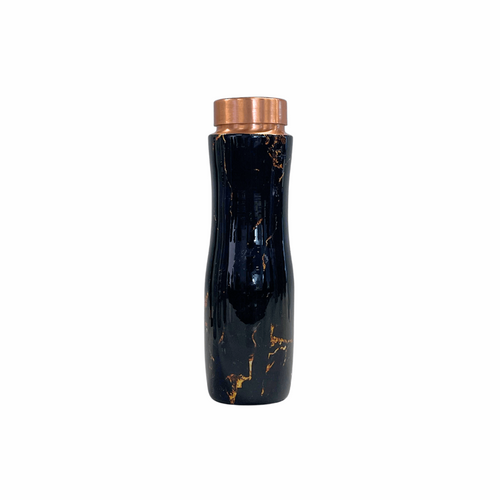 Pure Copper Water Bottle with Black Marble Finish | 1L Tamba Bottle with Leakproof design for Everyday Use