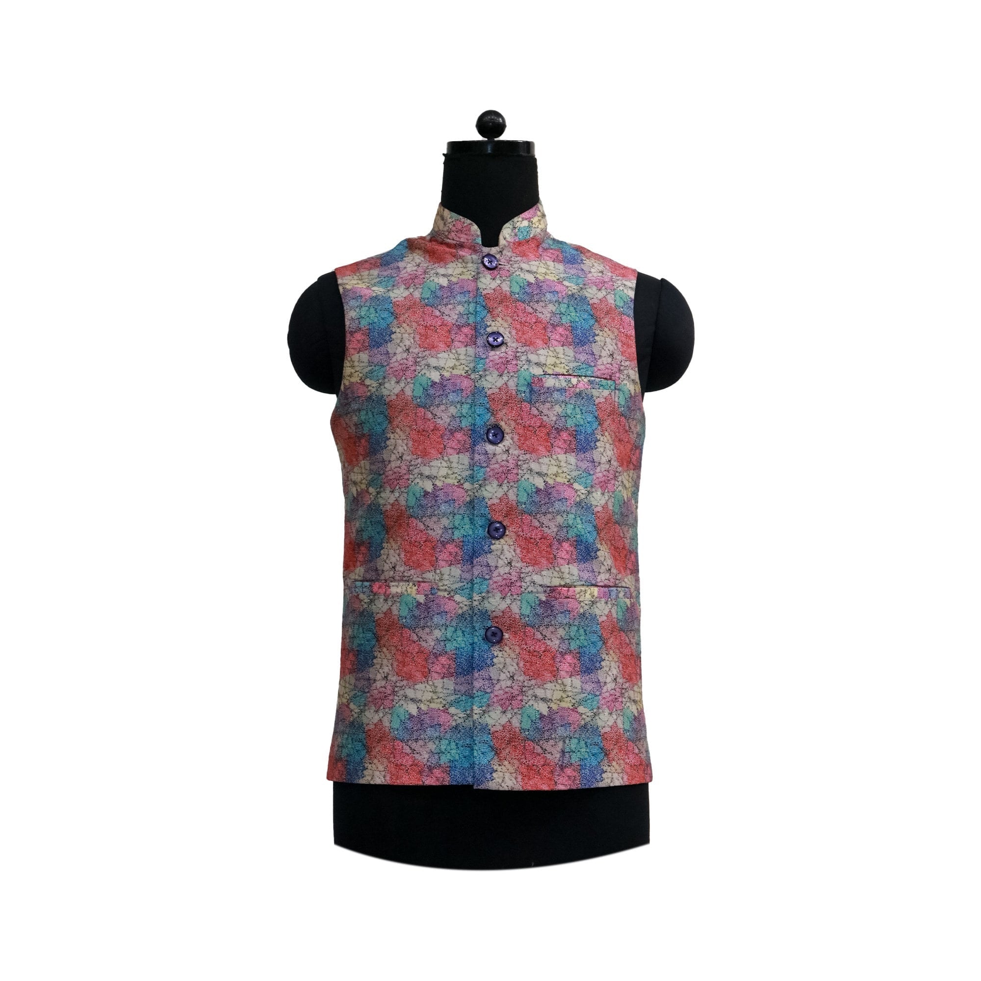 Handmade vintage floral Nehru jacket in multicolor pattern, perfect ethnic wear for parties and special occasions.