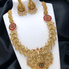 Traditional Temple Design Gold Necklace Set, Red and Green Stone Accents - Bridal Jewelry, Traditional Indian Wedding Jewelry (Set of 2)