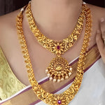 Exquisite Gold-Plated Indian Bridal Jewelry Set, Necklace, Earrings, and Tikka, Traditional Indian Wedding Jewelry (Set of 2)