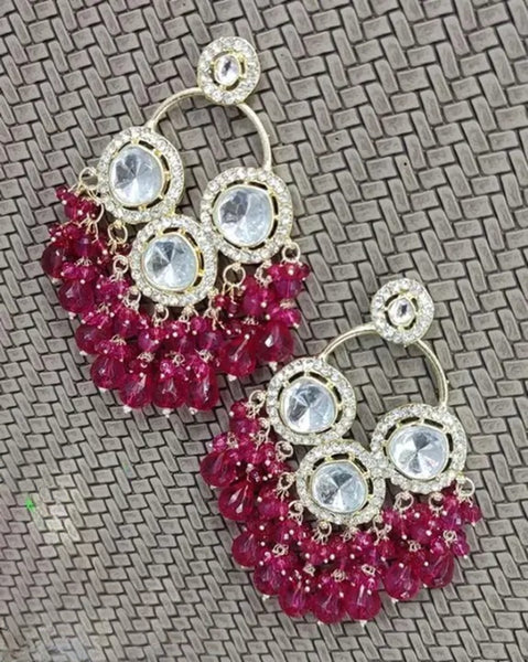 Luxurious Polki Diamond and Ruby Chandelier Earrings, Traditional Indian Wedding Jewelry (Set of 1)