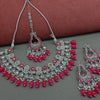 Elegant Magenta and Silver Indian Bridal Jewelry Set, Kundan and Beads, Traditional Indian Wedding Jewelry (Set of 2)