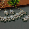 Elegant Kundan-Style Green and White Necklace, Earrings, and Tikka Set, Traditional Indian Wedding Jewelry (Set of 2)