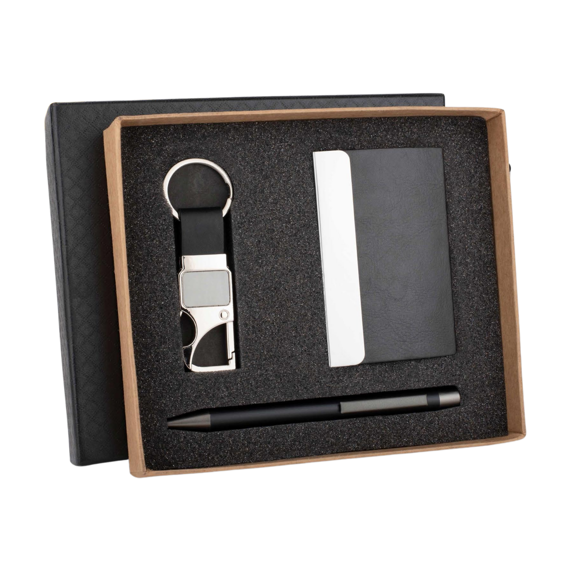 Corporate Gift Set with Premium Metal Pen & Card Holder | 3-in-1 Gift Set with PU Leather Keychain