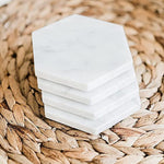 White Marble Hexagon Coasters - Elegant Anti-Skid Heat-Resistant Home Accessories, Ideal for Serving Drinks, Coffee or Tea, (10x10 cm) Set of 4