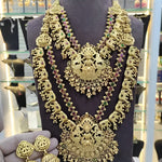 Exquisite Antique Gold Temple Jewelry Set, Traditional Indian Wedding Jewelry (Set of 2)