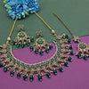 Elegant Rama Green and Gold Indian Bridal Jewelry Set, Kundan and Beads, Traditional Indian Wedding Jewelry (Set of 2)