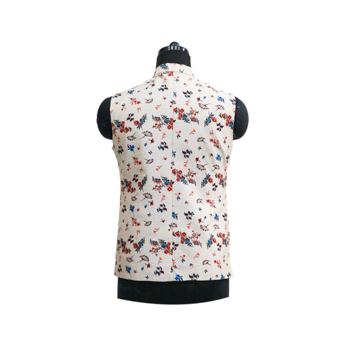 Stylish Ivory Nehru Jacket for Men | Floral Patterned Sleeveless Vest for Festive Occasions