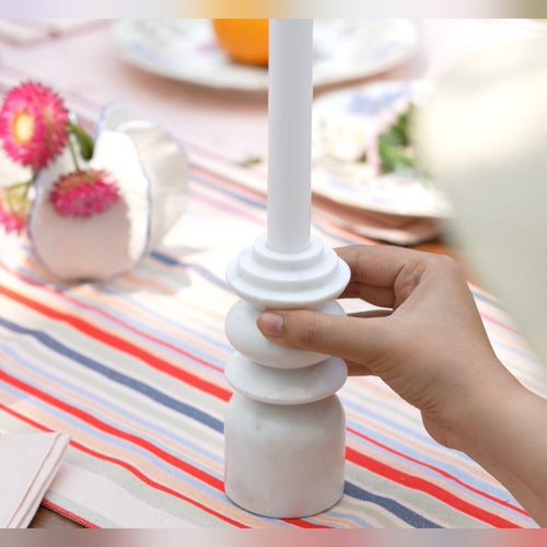 Marble Candle Holder Set of 2, Handcrafted Elegant Design, Durable and Stylish, Perfect for Enhancing Indoor DÃ©cor with a Sophisticated Touch, Ideal for Living Room, Bedroom, or Dining Table (White)