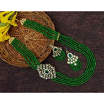 Emerald Green Beaded Kundan Necklace and Earring Set, Gold Accents, Traditional Indian Wedding Jewelry (Set of 2)