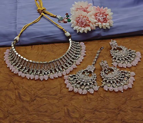 Exquisite Pearl-Adorned Indian Choker Necklace and Earrings Set, Traditional Wedding Jewelry (Set of 2)