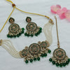 Kundan Meena Pearl Jewelry Set, Necklace, Earrings, and Maang Tikka, Traditional Indian Wedding Jewelry Set (Set of 2)