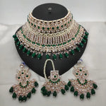 Exquisite Crystal and Pearl Bridal Choker, Matching Earrings and Tikka, Traditional Indian Wedding Jewelry (Set of 2)