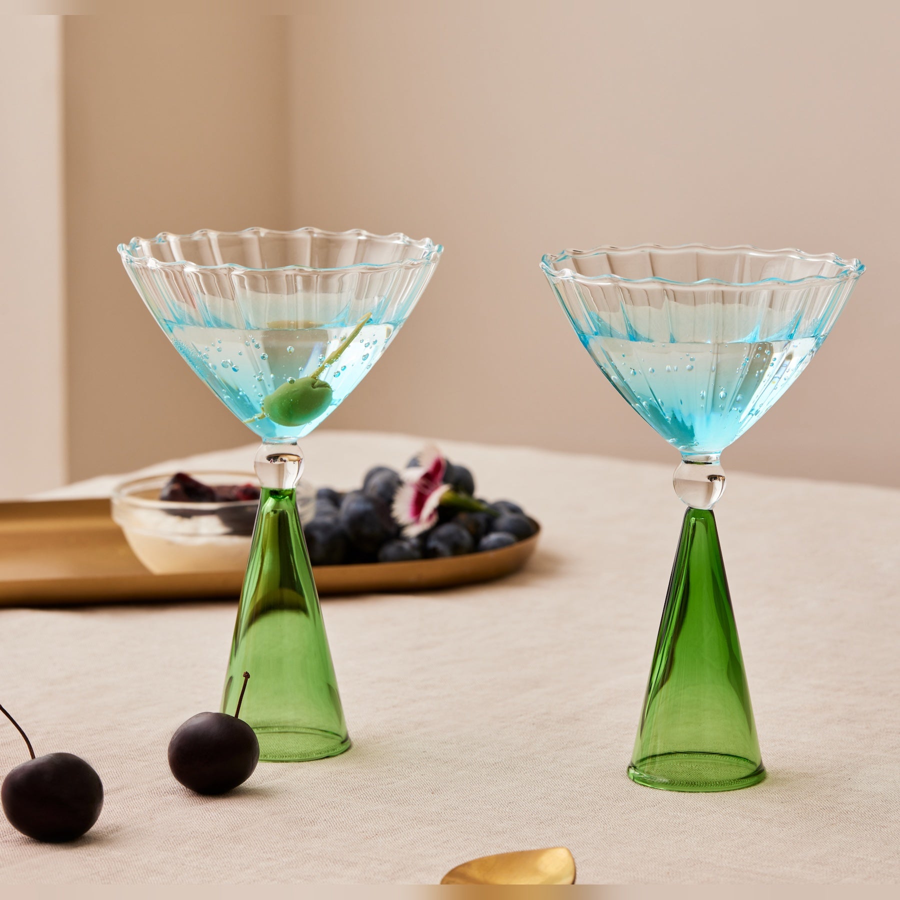 Sundowner Martini Glasses, Premium Crystal with Pastel Sky Blue and Grassy Green Hues, Smooth Fluted Design, Perfect for Martinis, Manhattans, or Elegant Dining, Stylish Drinkware for Cocktail Parties and Special Occasions (Set of 4)