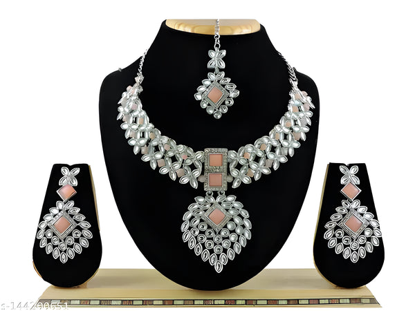 Exquisite Crystal Flower Necklace Set, , Traditional Indian Wedding Jewelry, Bridal Jewelry (Set of 2)