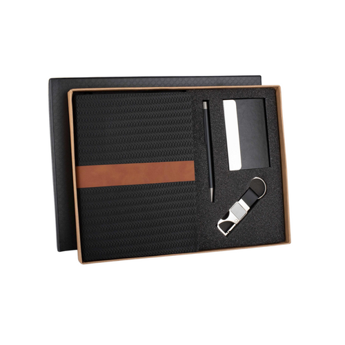 Smooth Corporate Gift Set with A5 Journal Notebook, Premium Metal Pen, Card Holder & Metal Keychain | 4-in-1 Customizable Gift Set for Executives, Travelers & Special Occasions (Black, 192 Pages)