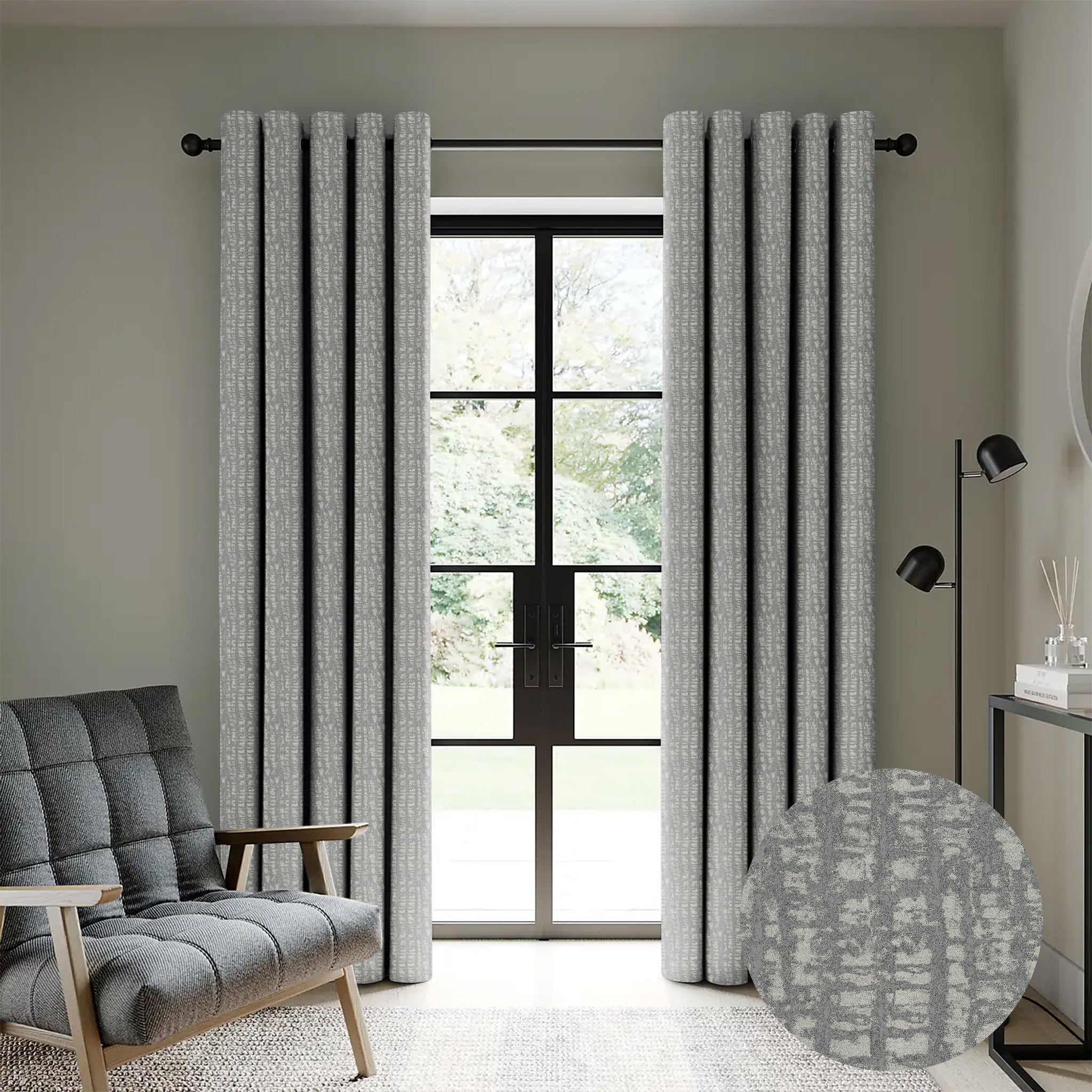 Casableu Slubby Polyester Eyelets (Steel) Blackout Curtains with Tie Back, Bedroom Living Room