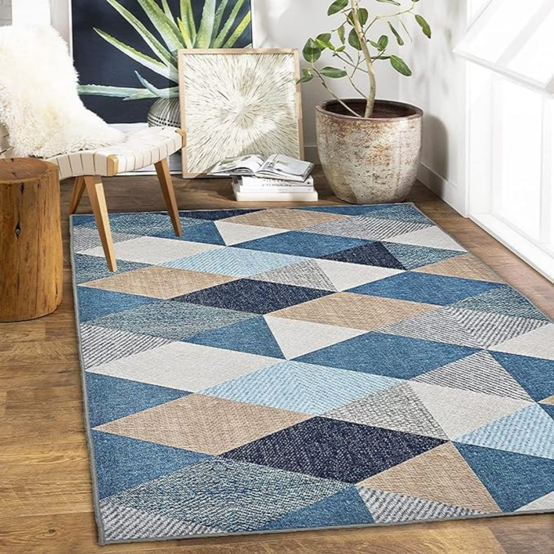 Washable Area Rug | Non-Slip Carpet for Living Room, Foldable Floor Cover, Indoor Floor Rug, Machine Washable Rug for Bedroom & Office, Crystal Print Rug