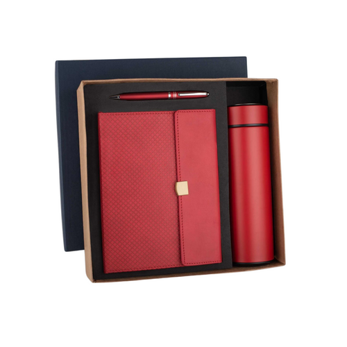 Deluxe Corporate Gift Set with A5 Journal Notebook, Premium Metal Pen & Bottle | 3-in-1 Customizable Gift Set for Executives, Travelers & Special Occasions (Red, 192 Pages)