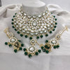 Royal Kundan Choker Set, Emerald Green Beads - Traditional Indian Wedding Jewelry Set, Earrings and Tikka, Traditional Indian Wedding Jewelry (Set of 2)