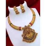 Exquisite Antique Gold Lakshmi Temple Jewelry Set - South Indian Bridal Necklace and Earrings, Traditional Indian Wedding Jewelry (Set of 2)