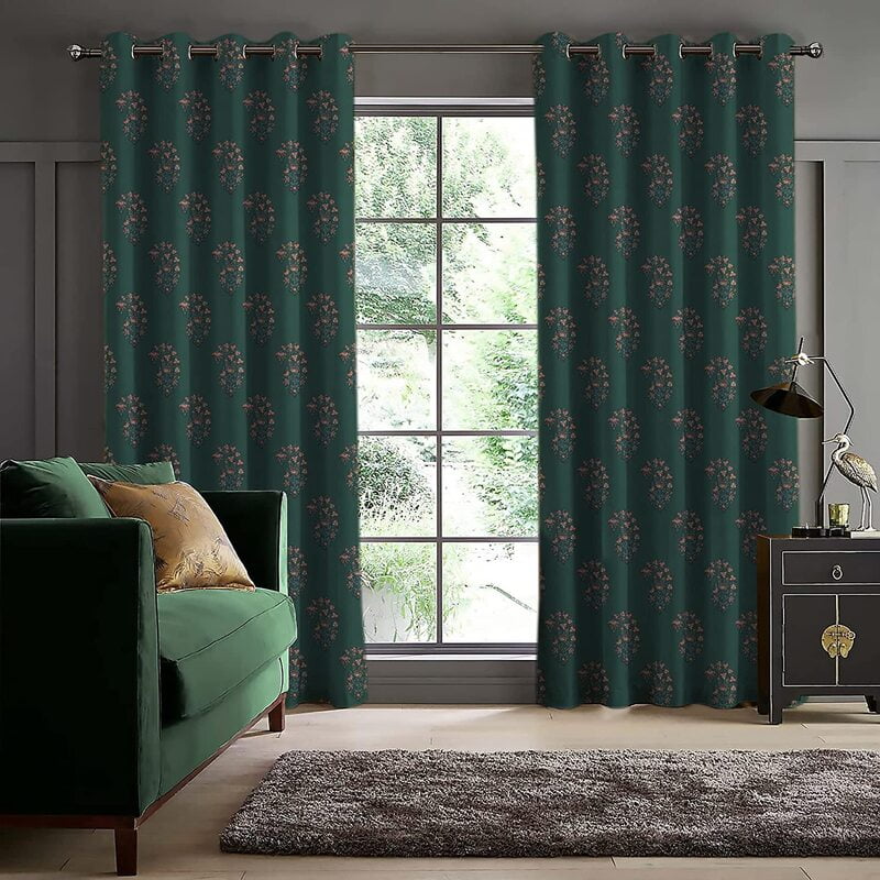 Casableu Calyx Polyester Eyelets (Steel) Blackout Curtains with Tie Back, Bedroom Living Room