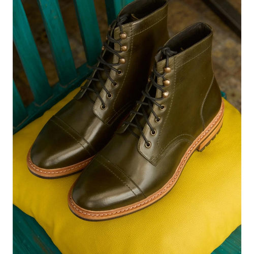 Imperial Goodyear Welted Olive Captoe, Breathable Lining, Cushioned Footbed, Brogue Pattern, Vintage Aesthetic