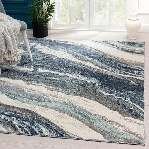 Washable Area Rug | Non-Slip Carpet for Living Room, Foldable Floor Cover, Indoor Floor Rug, Machine Washable Rug for Bedroom & Office - Marble Blue