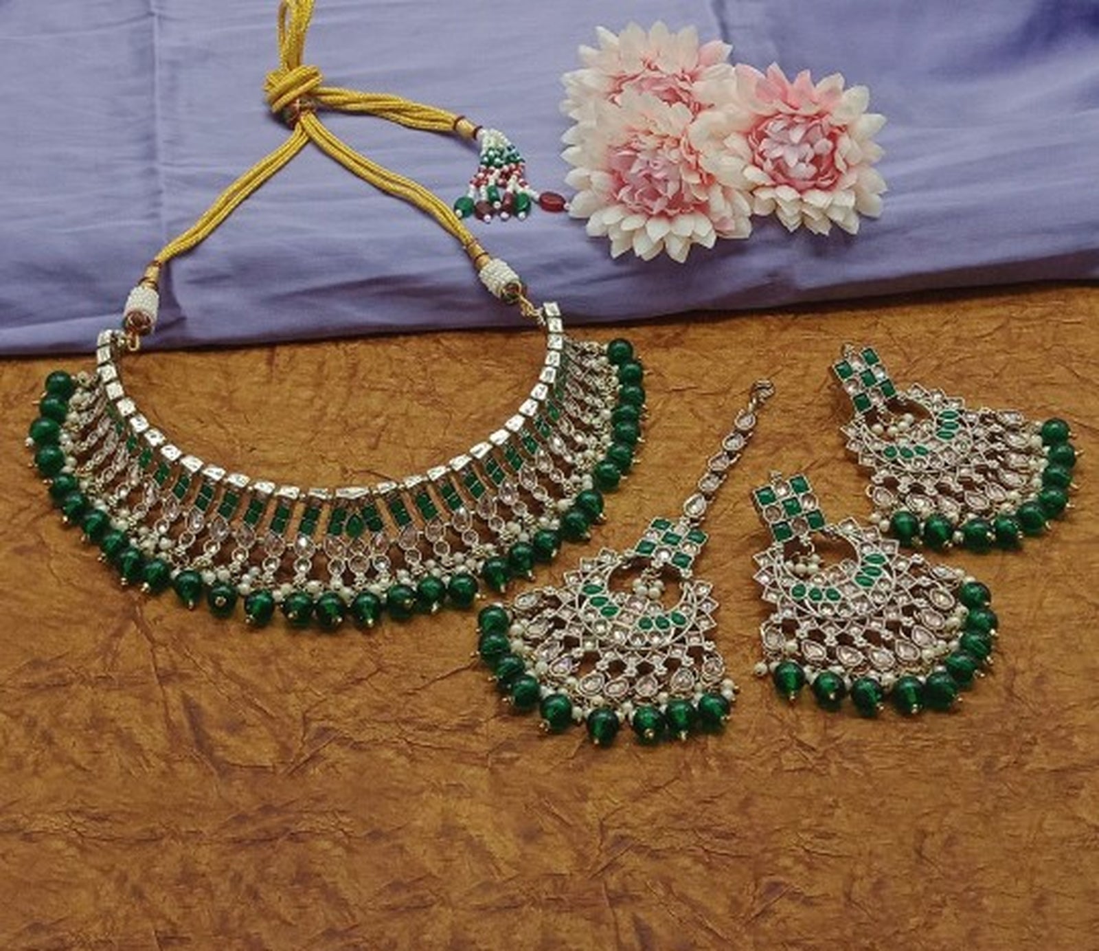 Exquisite Pearl-Adorned Indian Choker and Earrings Set, Traditional Wedding Jewelry (Set of 2)