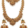 Gold-Plated Traditional Goddess Lakshmi Temple Jewellery Bridal Set, Ruby Stone Long Haram Double Necklace Set, Traditional Indian Wedding Jewelry (Set of 2)