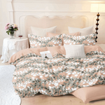 Beige Floral Queen Size Polyester Bed Sheet with 2 Pillow Covers | Wrinkle-Resistant Fitted Bedding Set