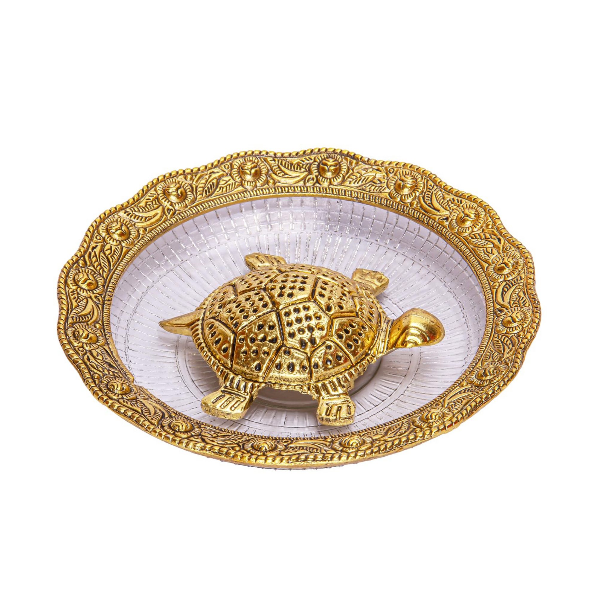 Golden Feng Shui Tortoise with Handcrafted Metal Design | Good Luck & Prosperity Showpiece for Home & Office Decor - 5.5-Inch