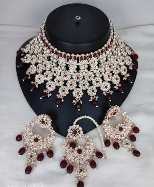 Luxurious Silver-Plated Bridal Jewelry Set, Ruby Red Accents, Traditional Indian Wedding Jewelry (Set of 2)