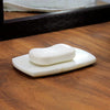 White Curve Racktangle Marble Soap Dish - Elegant Anti-Skid Bathroom Accessory, Smooth, Durable,Soap Storage (14x9 cm)