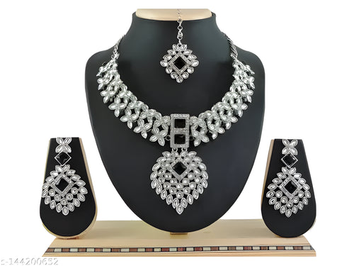 Crystal Flower Necklace Set, , Traditional Indian Wedding Jewelry (Set of 2)