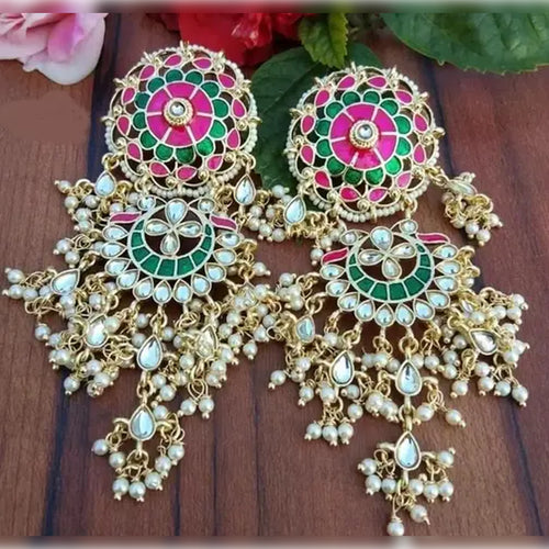 Exquisite Polki Kundan Stone and Pearl Earrings - Regal Ethnic Bridal Jewelry, Traditional Indian Wedding Jewelry (Set of 1)