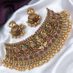 Exquisite Gold-Plated Floral Kundan Necklace Set - Traditional Indian Bridal Jewelry, Traditional Indian Wedding Jewelry (Set of 2)