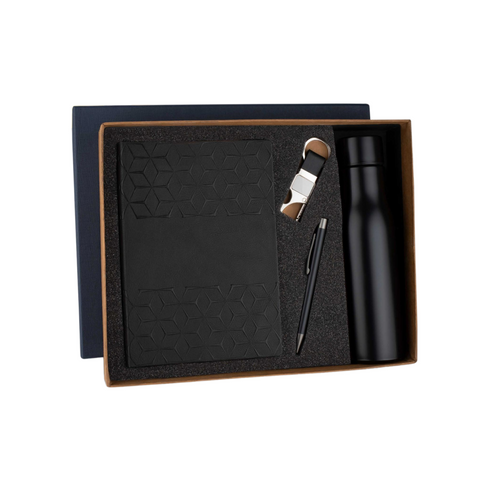 Regal Corporate Gift Set with A5 Journal Notebook, Premium Metal Pen, Bottle & Metal Keychain | 4-in-1 Customizable Gift Set for Executives, Travelers & Special Occasions (Black, 192 Pages)