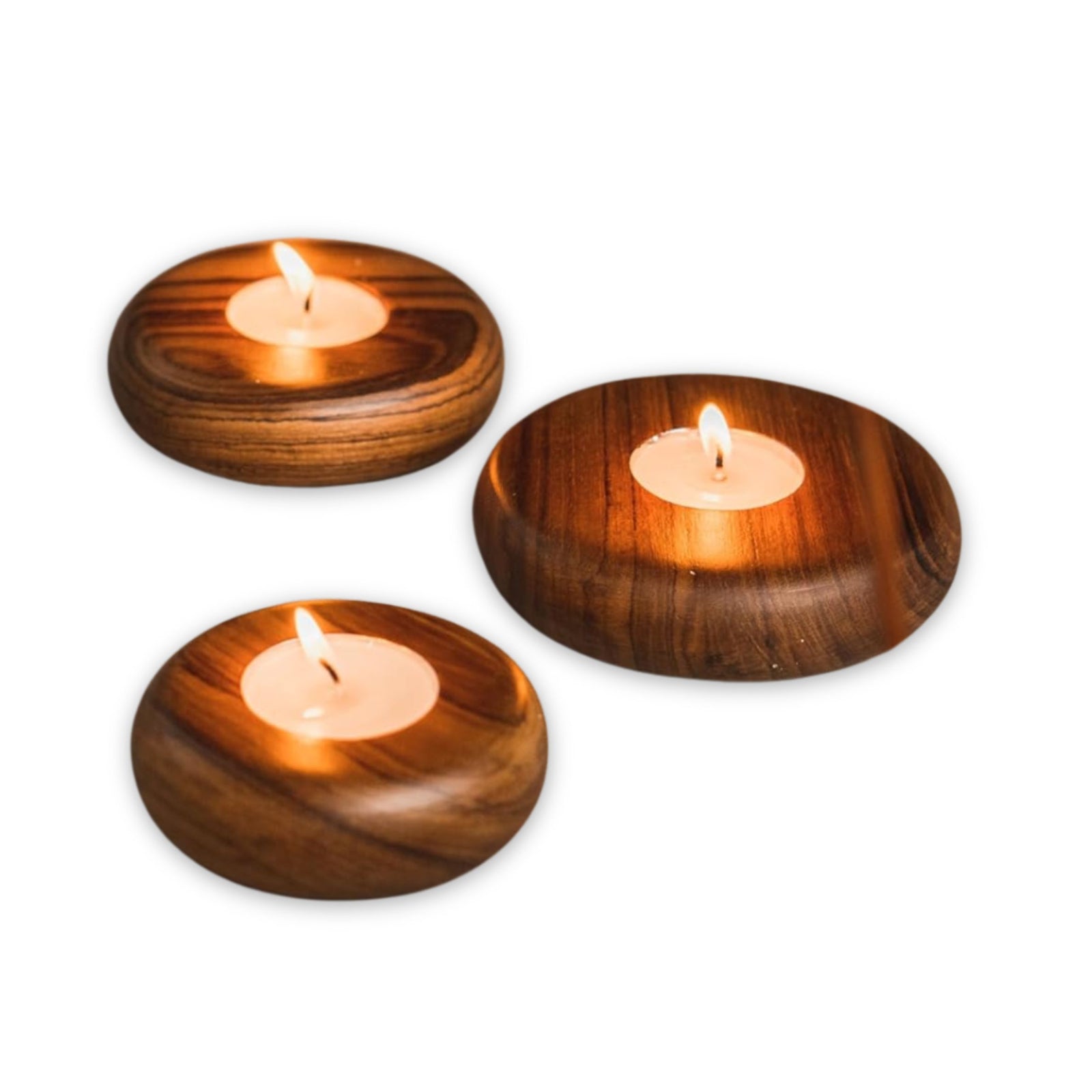 old trunk | Round Tealight Candle Stand(Set of 3) | for Home Decor | Natural Brown | Teak Wood