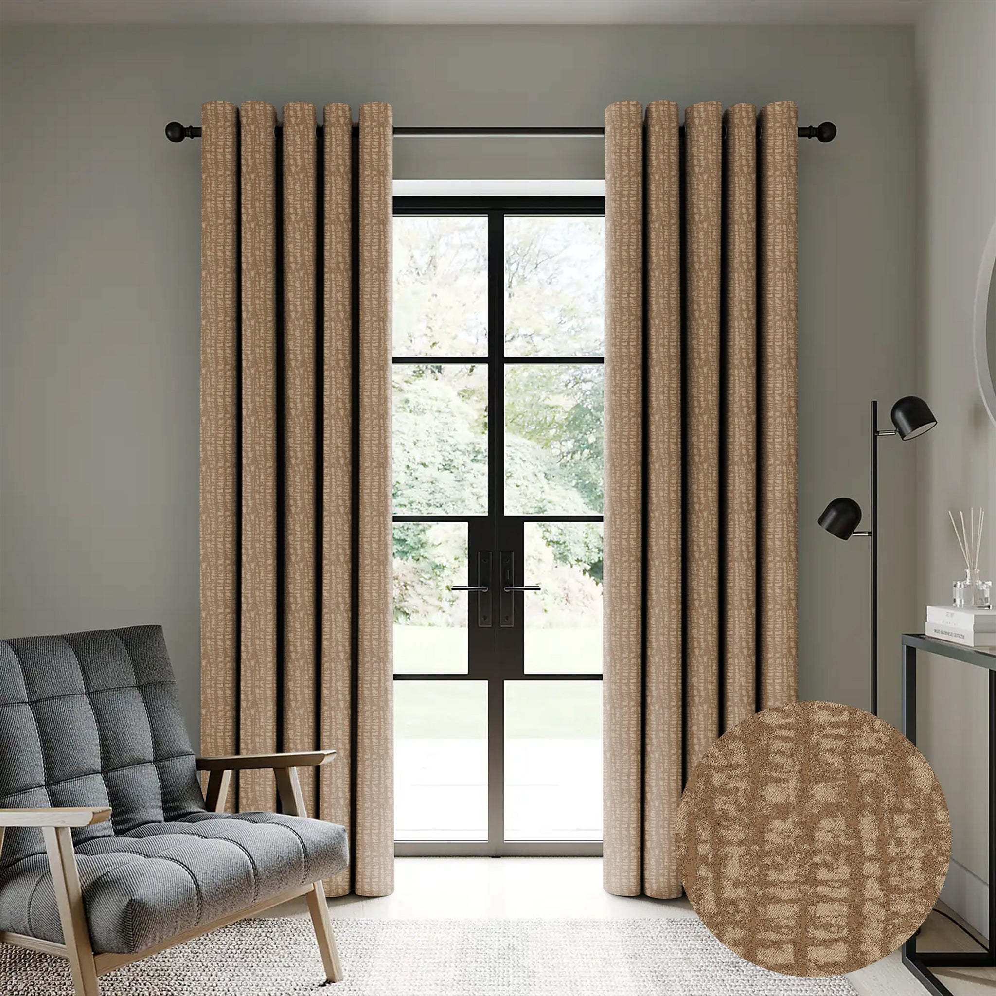 Casableu Valencia Polyester Eyelets (Steel) Blackout Curtains with Tie Back, Bedroom Living Room