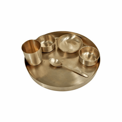 Bronze Dinner Set (6 Pcs) | Handcrafted Bronze Dinnerware - 12 Inch Plate, Glass, Spoon, and 3 Bowls