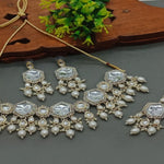 Elegant Kundan-Style White and White Necklace, Earrings, and Tikka Set, Traditional Indian Wedding Jewelry (Set of 2)