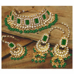 Emerald Green Kundan Choker Necklace Set, Matching Earrings & Tikka - Traditional Indian Wedding Jewelry, Traditional Indian Wedding Jewelry (Set of 2)