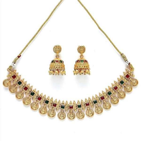 Traditional Temple Coin Necklace Set, Matching Jhumkas for Women, Traditional Indian Wedding Jewelry (Set of 2)