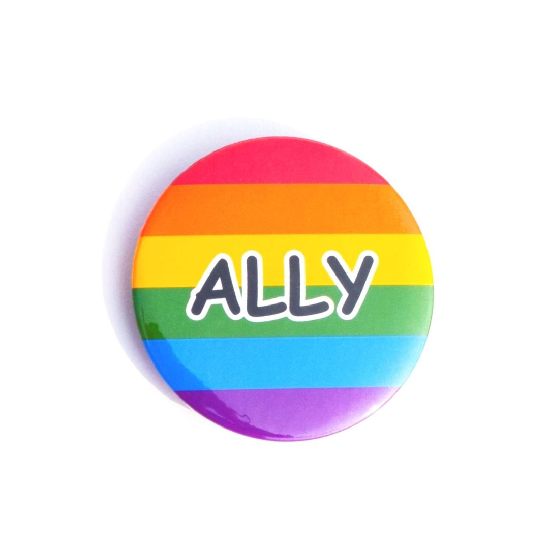 Rainbow Ally Badge – Vibrant Colors, Round Badge, Rust-Free Pin, Glossy Finish, Easy to Attach to Apparel and Bagsand Celebrate Diversity