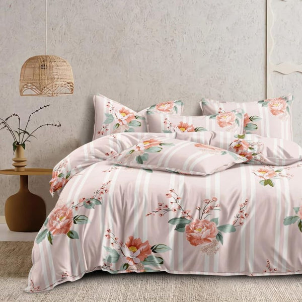 Floral Print, 200 TC Micro Cotton Flat King Size Bedsheet (108 x 108inches) (275 x 275cm) with 2 Large Pillow Covers, Pink