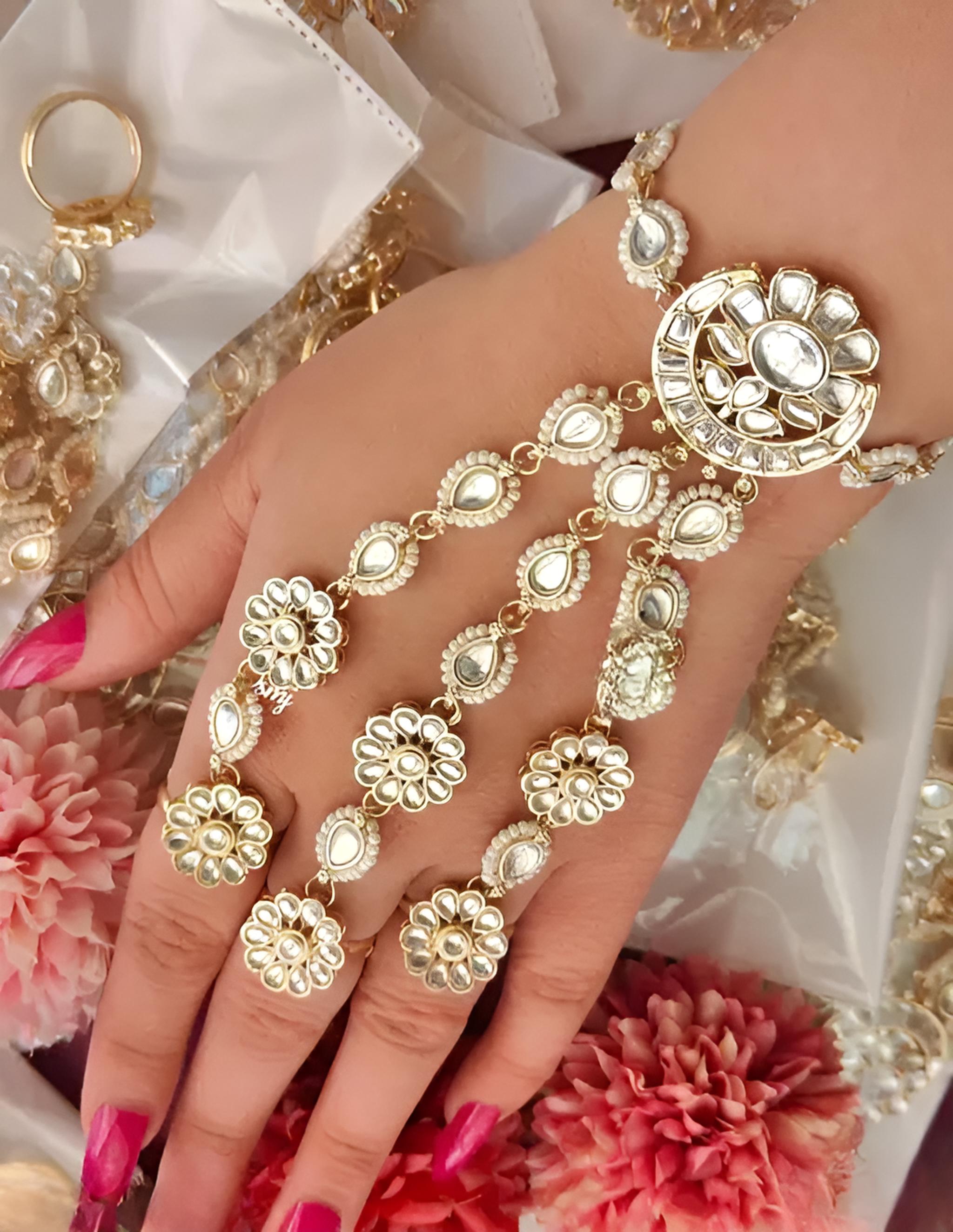 Dazzling Crystal Floral Hand Harness - Exquisite Bridal and Formal Jewelry, Traditional Indian Wedding Jewelry (Set of 1)